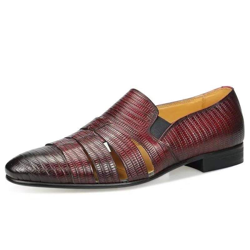 Sapatos Casuais Masculinos Com Biqueira Metal Exótica E Mocassins Deslizantes - Vermelho