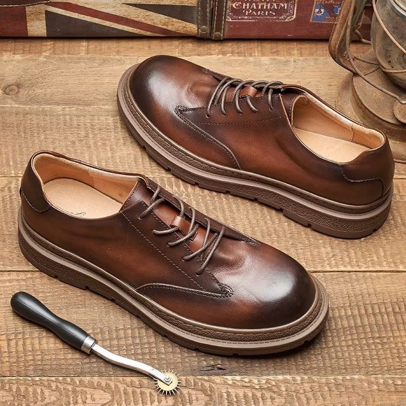 Sapatos Casuais Masculinos Com Dedo Redondo - Café