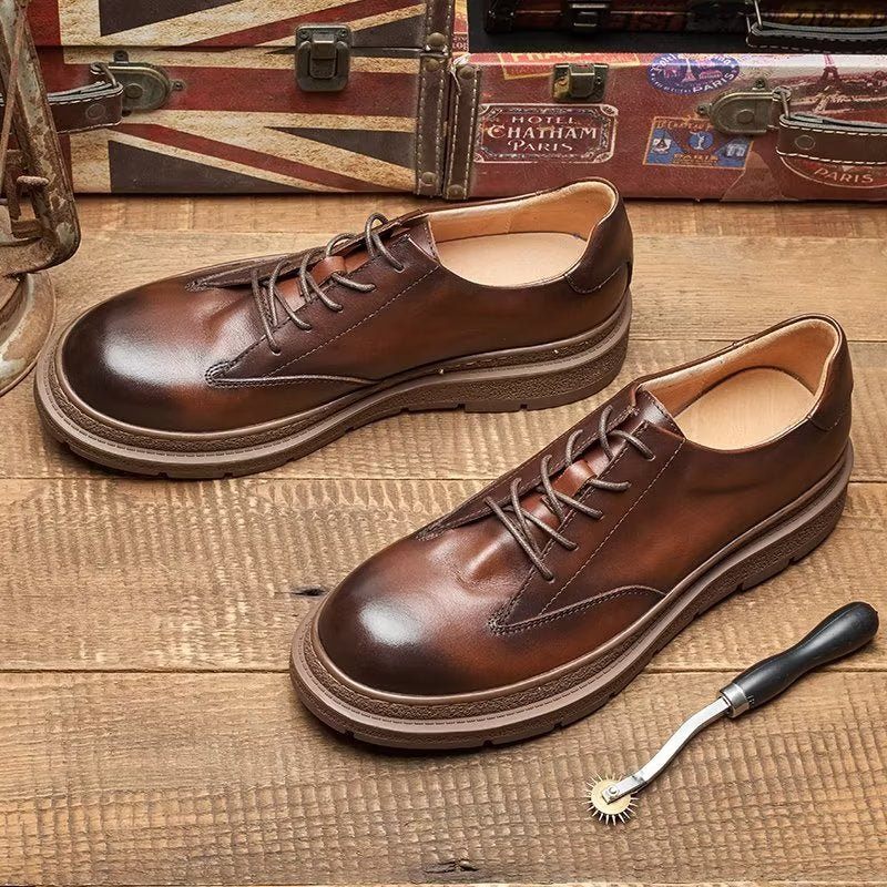 Sapatos Casuais Masculinos Com Dedo Redondo - Café