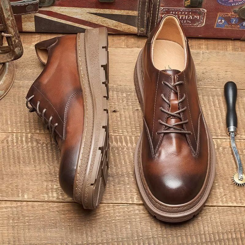 Sapatos Casuais Masculinos Com Dedo Redondo - Café