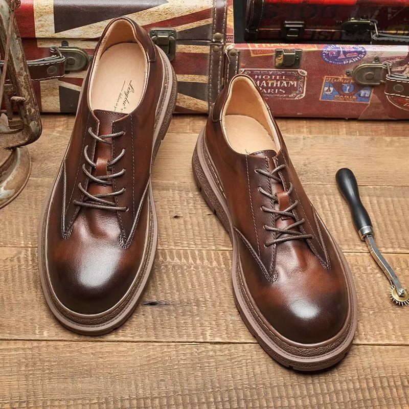 Sapatos Casuais Masculinos Com Dedo Redondo - Café