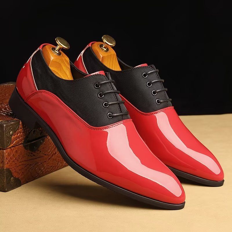 Sapatos Casuais Masculinos Com Estampa Sólida E Cadarços - Vermelho