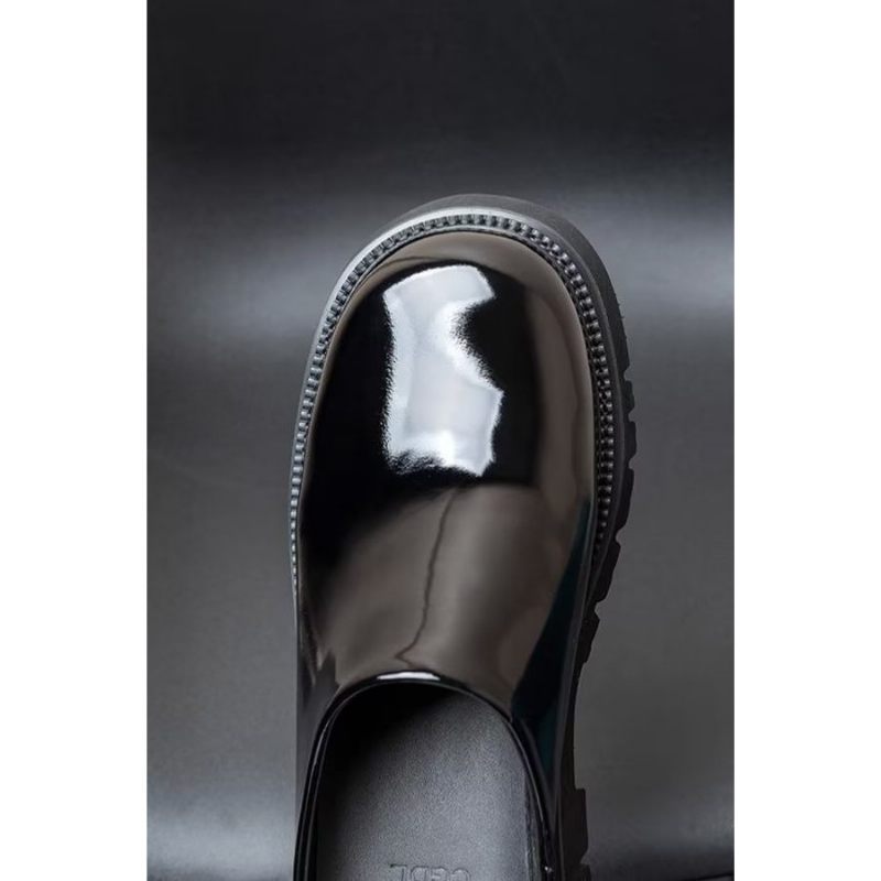 Sapatos Casuais Masculinos Com Plataforma Couro Chinelos Negócios - Preto