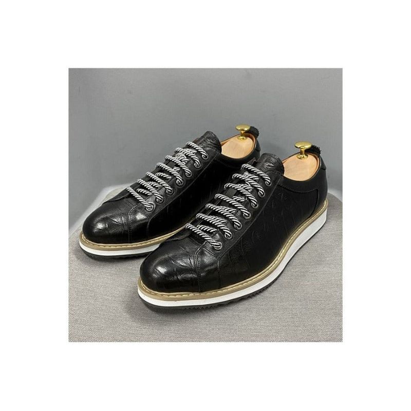 Sapatos Casuais Masculinos Couro Com Cordões - Preto