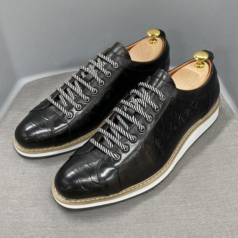 Sapatos Casuais Masculinos Couro Com Cordões - Preto