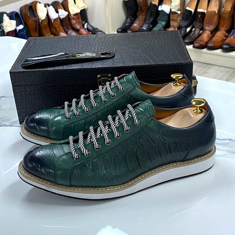 Sapatos Casuais Masculinos Couro Com Cordões - Verde