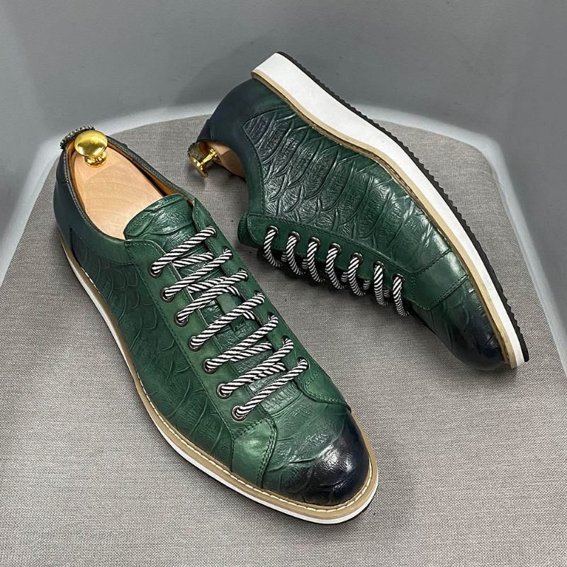 Sapatos Casuais Masculinos Couro Com Cordões - Verde