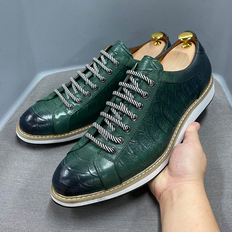 Sapatos Casuais Masculinos Couro Com Cordões - Verde