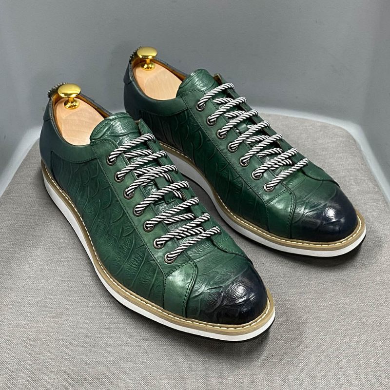 Sapatos Casuais Masculinos Couro Com Cordões - Verde