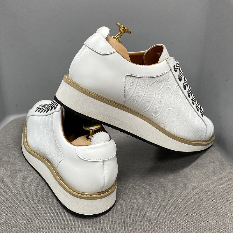 Sapatos Casuais Masculinos Couro Com Cordões - Branco