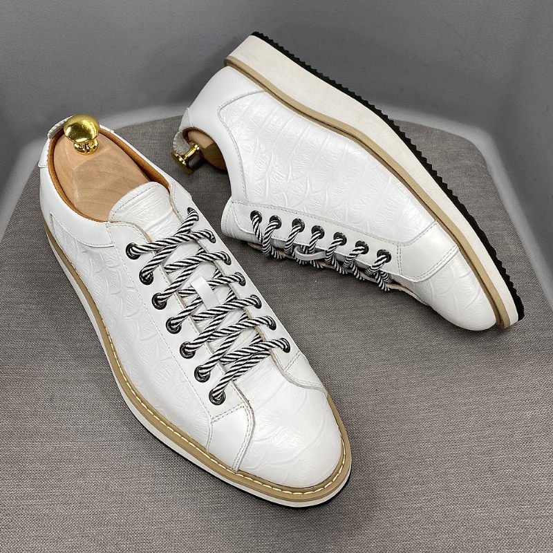 Sapatos Casuais Masculinos Couro Com Cordões - Branco