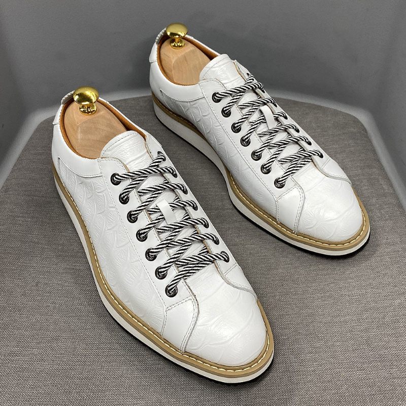 Sapatos Casuais Masculinos Couro Com Cordões - Branco