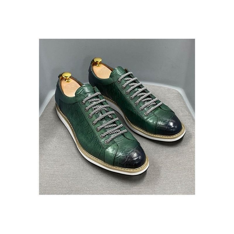 Sapatos Casuais Masculinos Couro Com Cordões - Verde