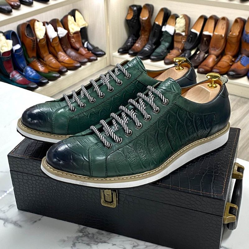 Sapatos Casuais Masculinos Couro Com Cordões - Verde