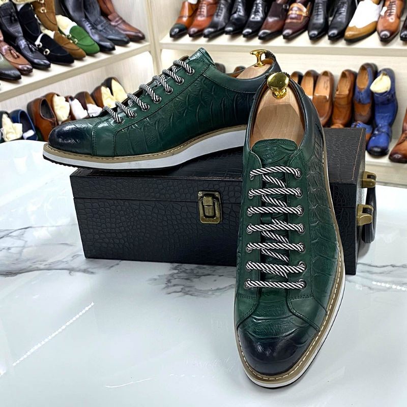 Sapatos Casuais Masculinos Couro Com Cordões - Verde