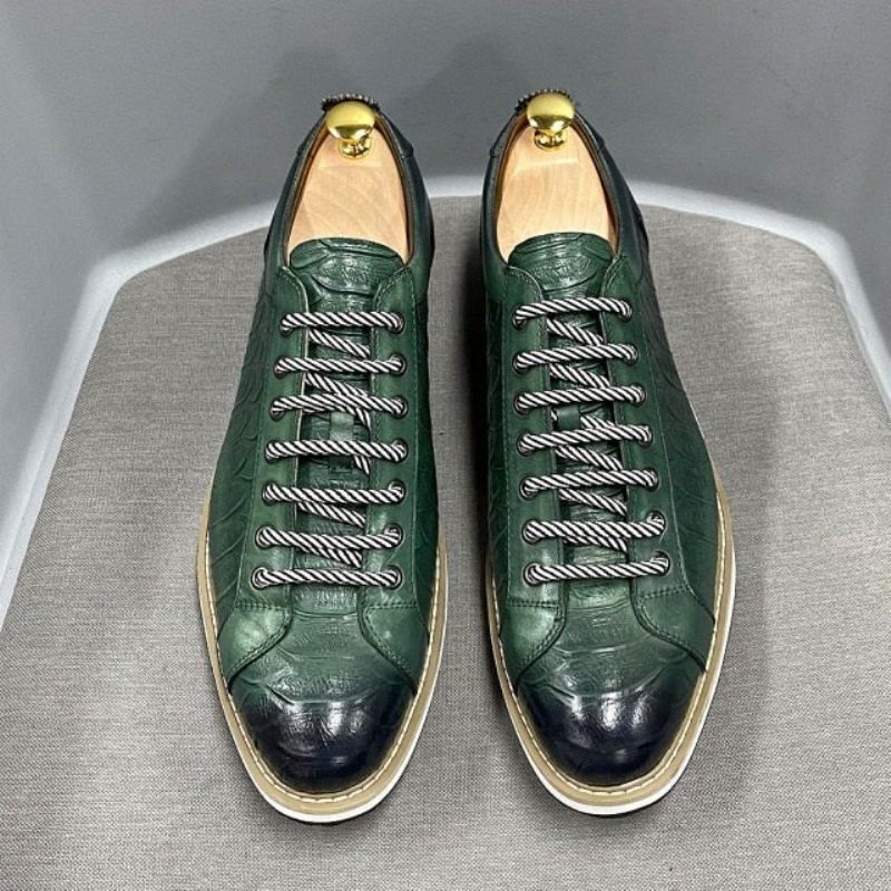 Sapatos Casuais Masculinos Couro Com Cordões - Verde