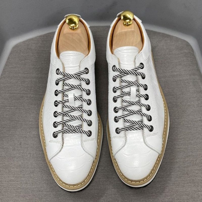 Sapatos Casuais Masculinos Couro Com Cordões - Branco