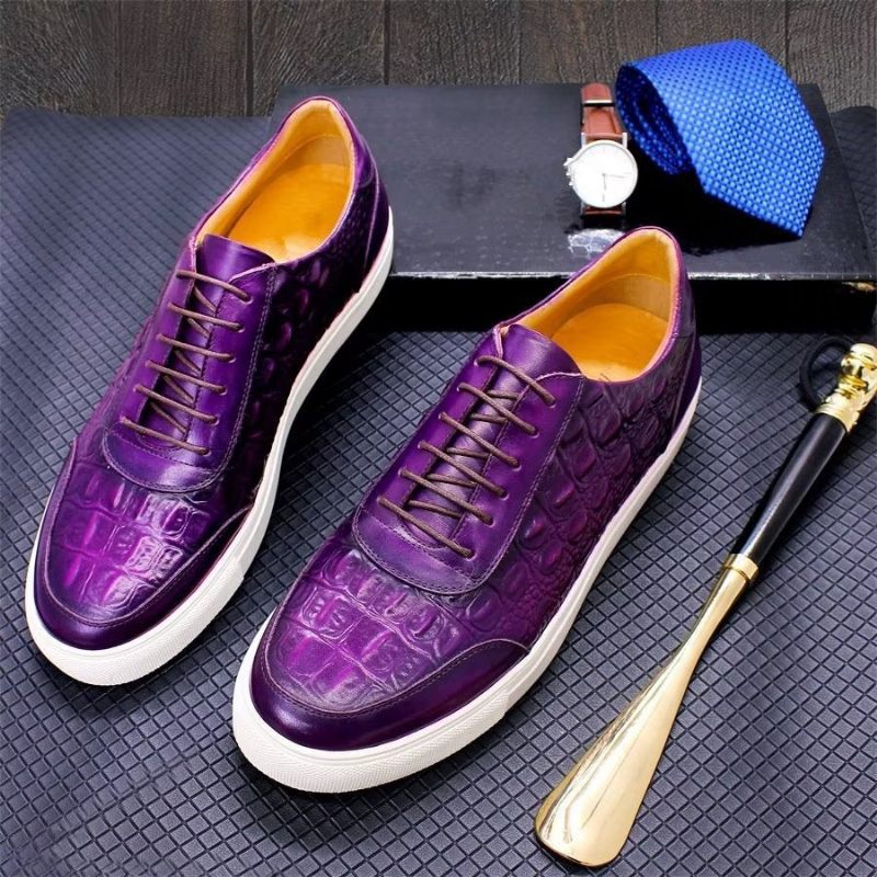 Sapatos Casuais Masculinos Couro Crocodilo Chic Lace-up - Roxo 