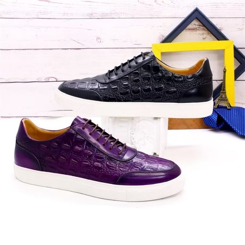 Sapatos Casuais Masculinos Couro Crocodilo Chic Lace-up - Roxo 