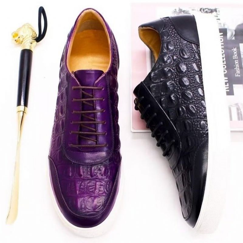 Sapatos Casuais Masculinos Couro Crocodilo Chic Lace-up - Roxo 