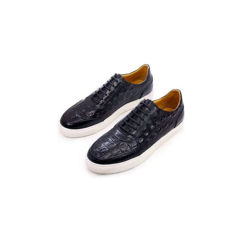 Sapatos Casuais Masculinos Couro Crocodilo Chic Lace-up -  Preto 