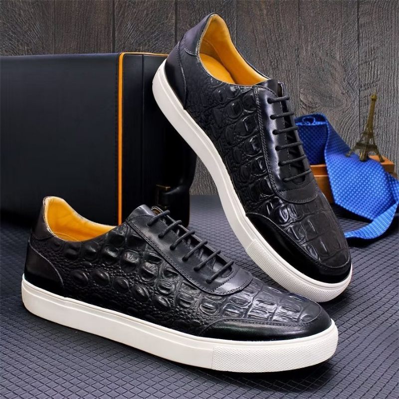 Sapatos Casuais Masculinos Couro Crocodilo Chic Lace-up -  Preto 