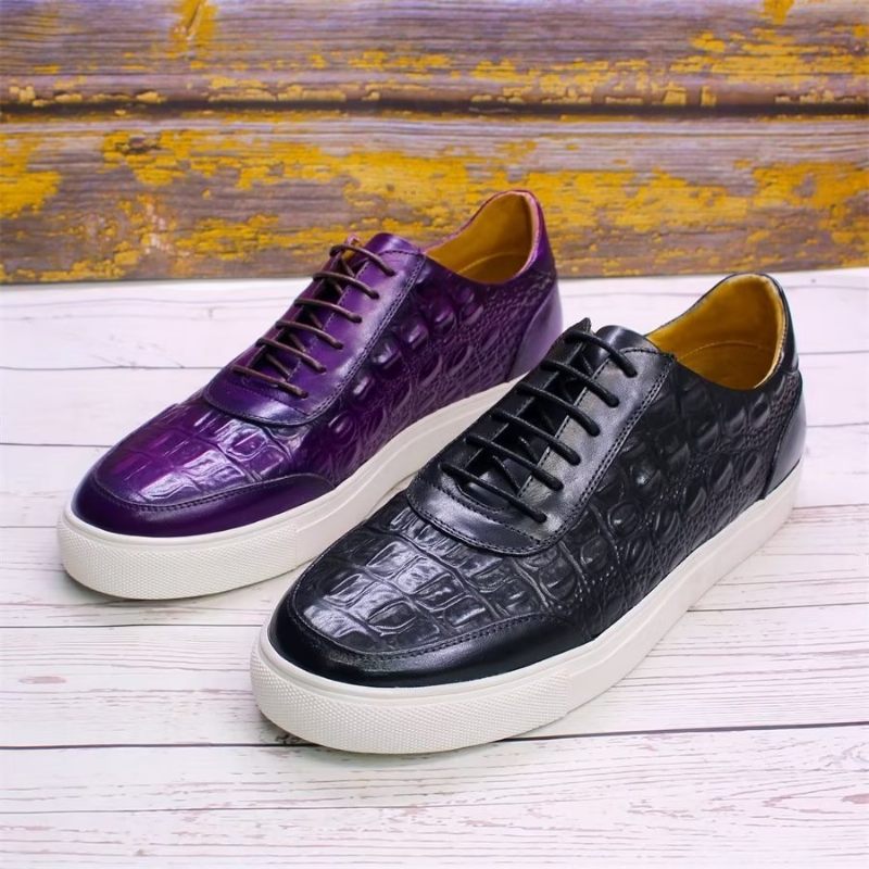 Sapatos Casuais Masculinos Couro Crocodilo Chic Lace-up -  Preto 