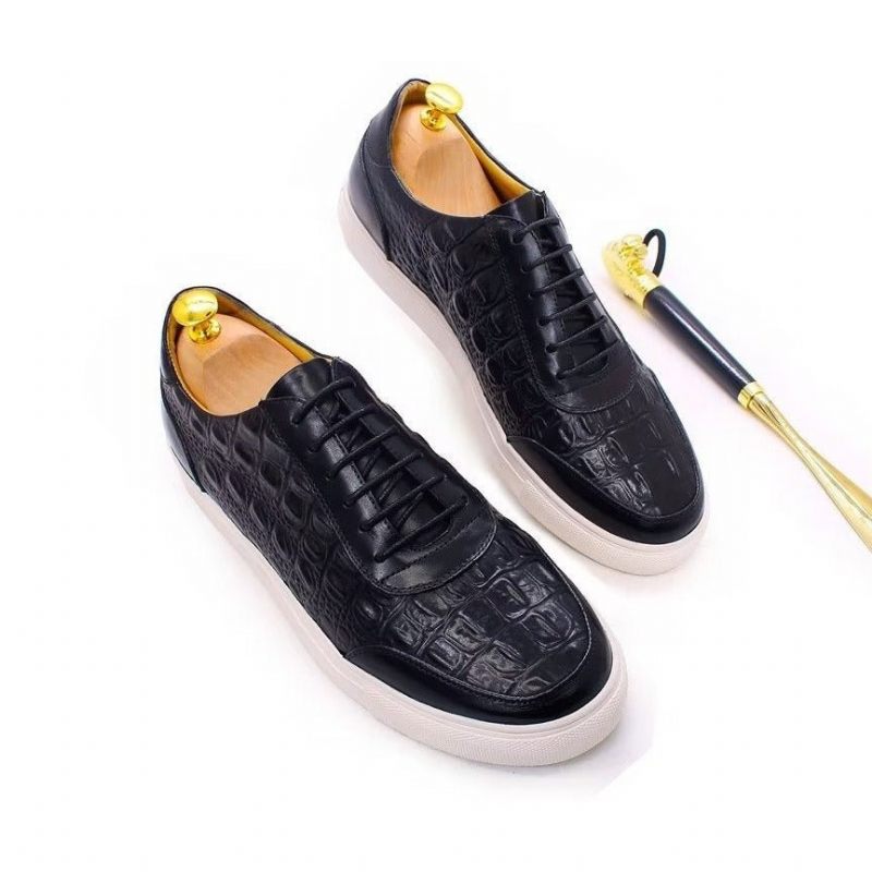 Sapatos Casuais Masculinos Couro Crocodilo Chic Lace-up -  Preto 