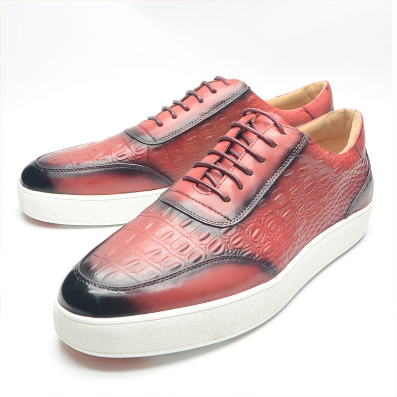 Sapatos Casuais Masculinos Couro Crocodilo Chic Lace-up -  Vermelho Melancia