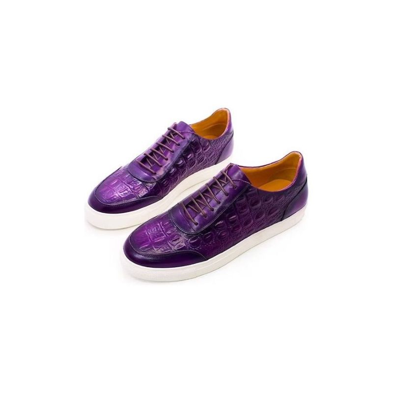 Sapatos Casuais Masculinos Couro Crocodilo Chic Lace-up - Roxo 