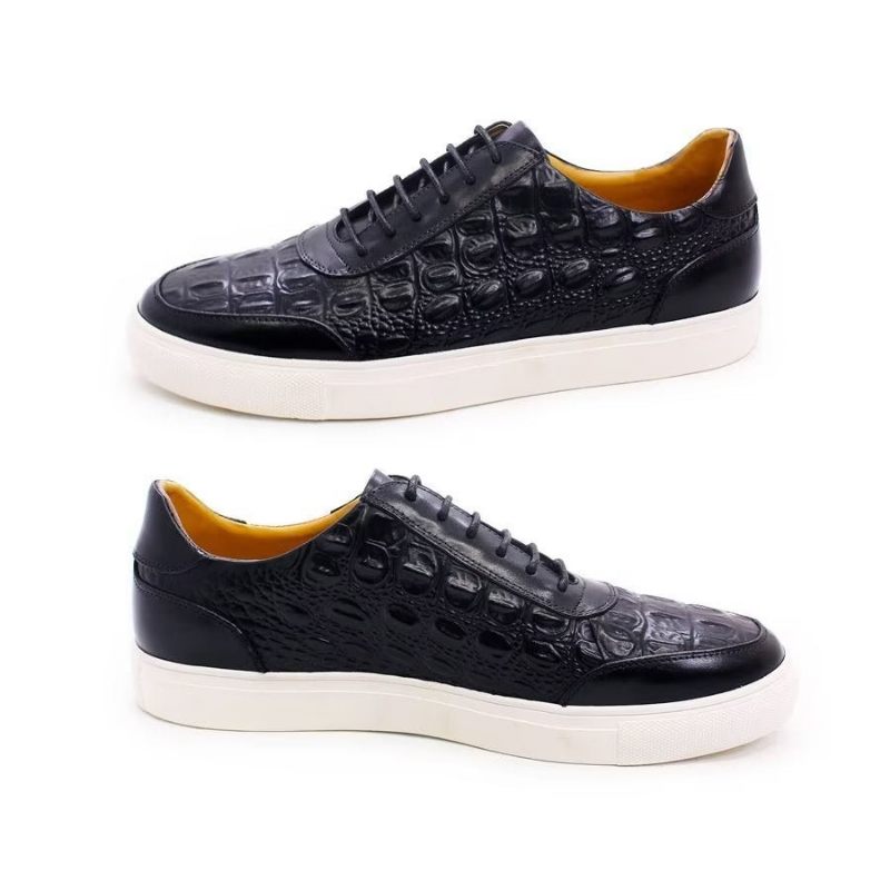 Sapatos Casuais Masculinos Couro Crocodilo Chic Lace-up -  Preto 