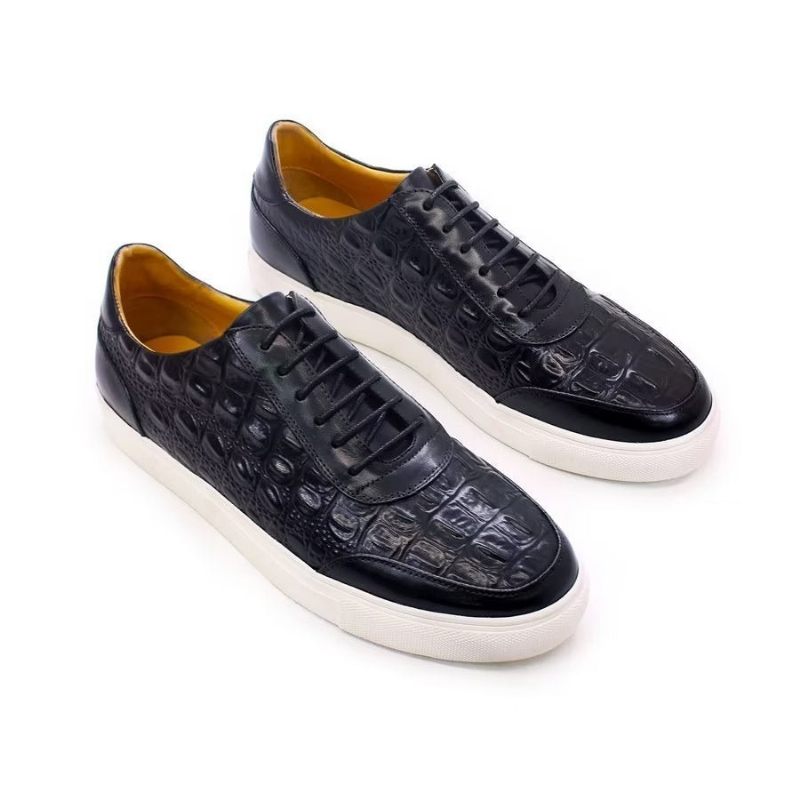 Sapatos Casuais Masculinos Couro Crocodilo Chic Lace-up -  Preto 