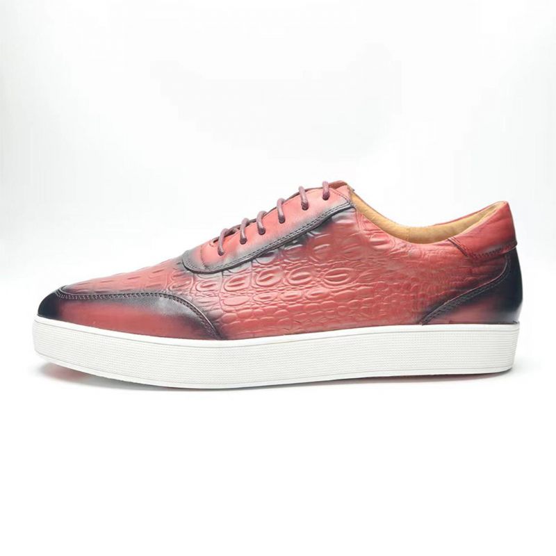 Sapatos Casuais Masculinos Couro Crocodilo Chic Lace-up -  Vermelho Melancia