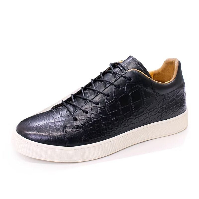 Sapatos Casuais Masculinos Couro Crocodilo Chique Croc Textura - Preto