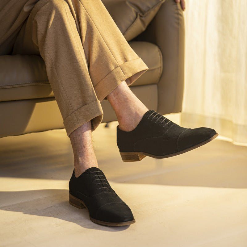 Sapatos Casuais Masculinos Couro Elegante Com Cadarço - Preto