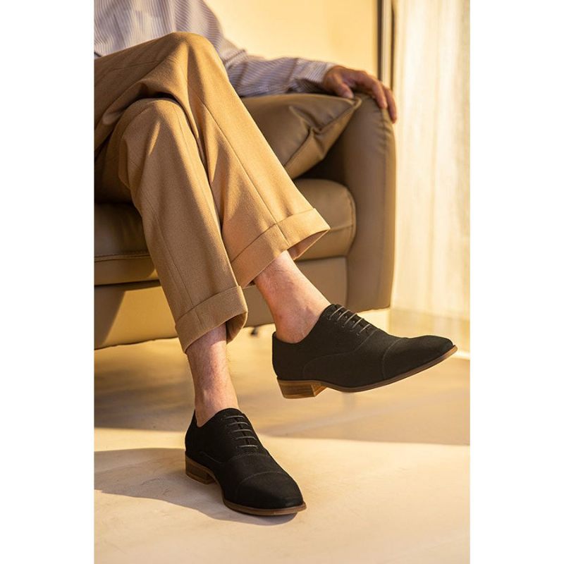 Sapatos Casuais Masculinos Couro Elegante Com Cadarço - Preto