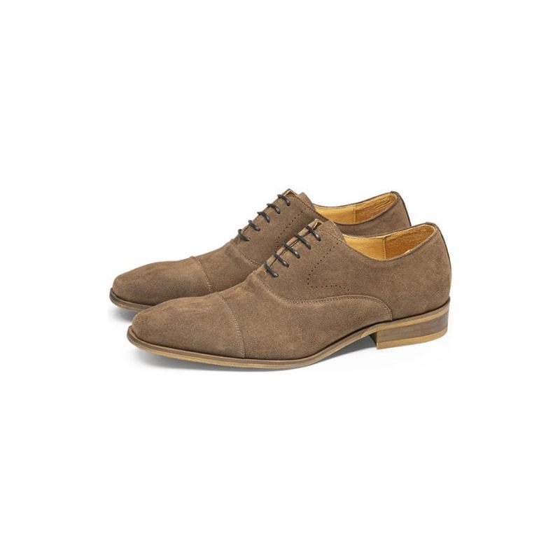 Sapatos Casuais Masculinos Couro Elegante Com Cadarço - Cáqui