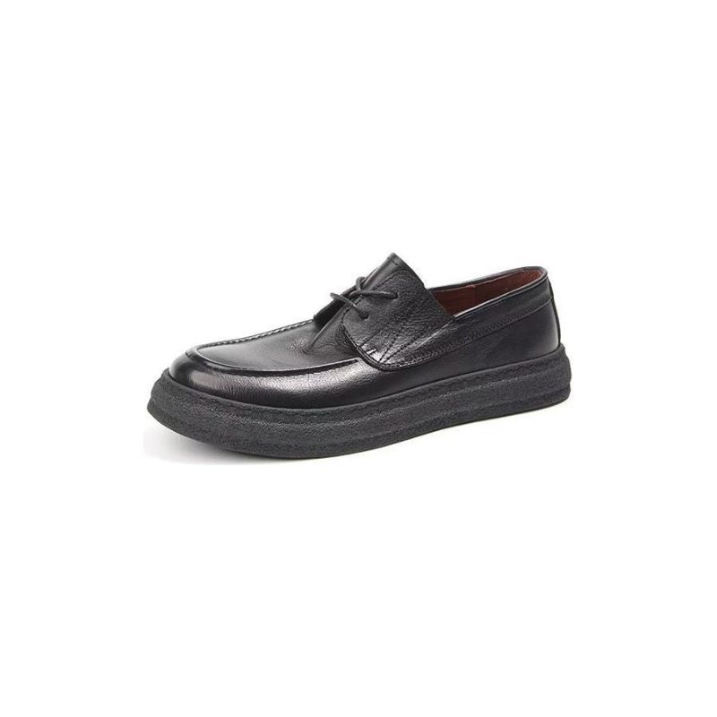 Sapatos Casuais Masculinos Couro Elegante Com Cadarço Tênis Esportivos - Preto