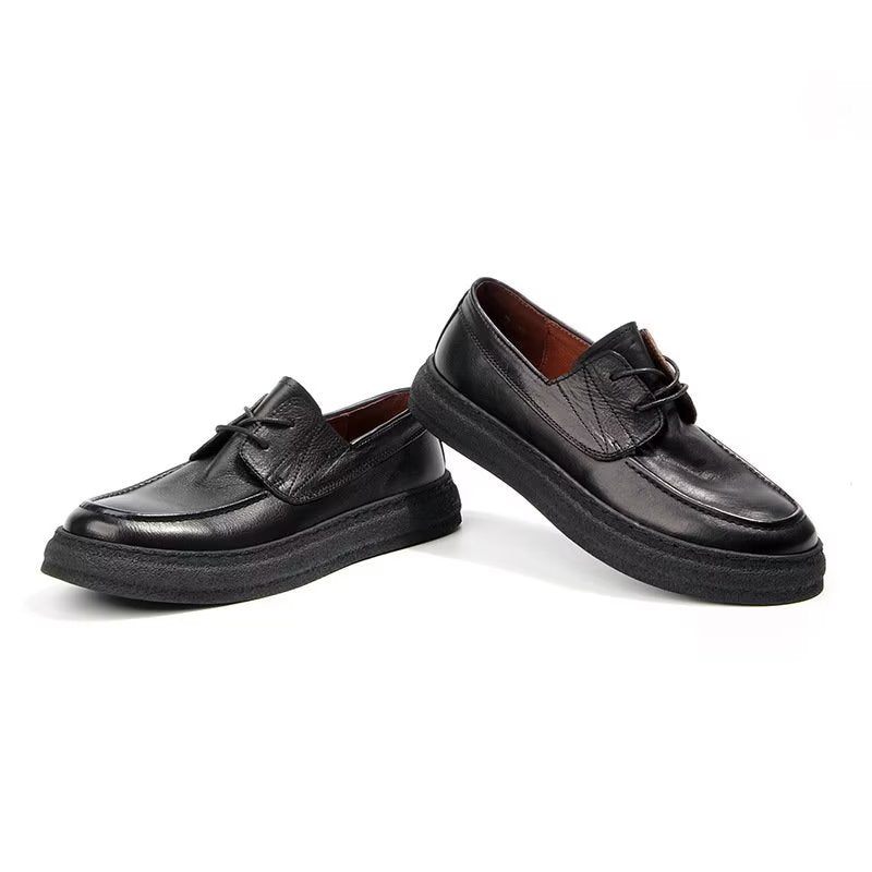 Sapatos Casuais Masculinos Couro Elegante Com Cadarço Tênis Esportivos - Preto