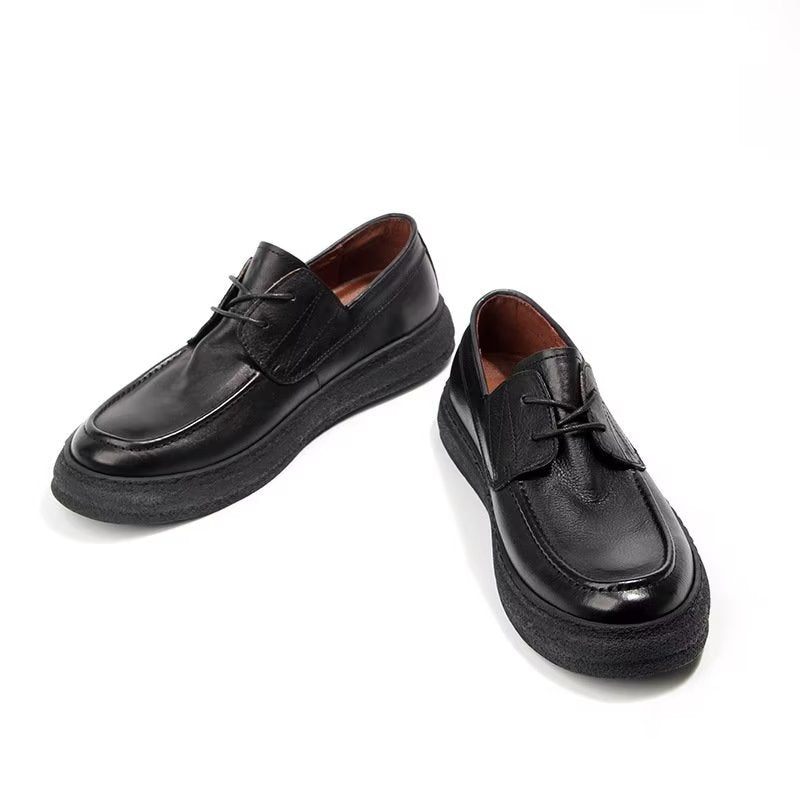 Sapatos Casuais Masculinos Couro Elegante Com Cadarço Tênis Esportivos - Preto