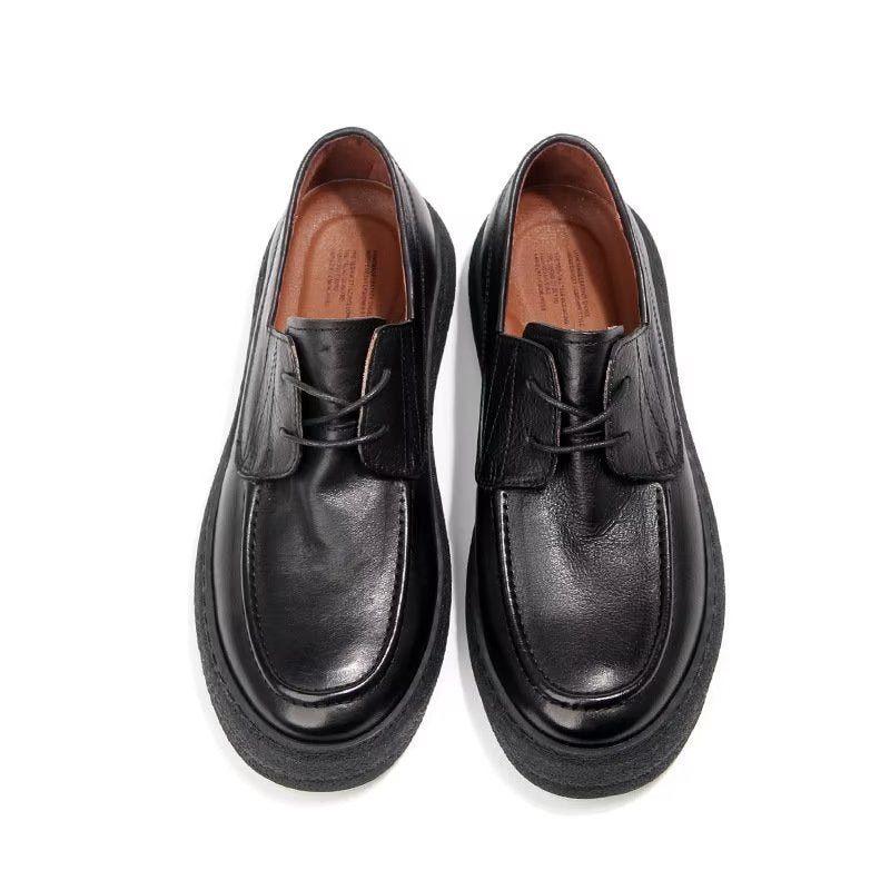 Sapatos Casuais Masculinos Couro Elegante Com Cadarço Tênis Esportivos - Preto