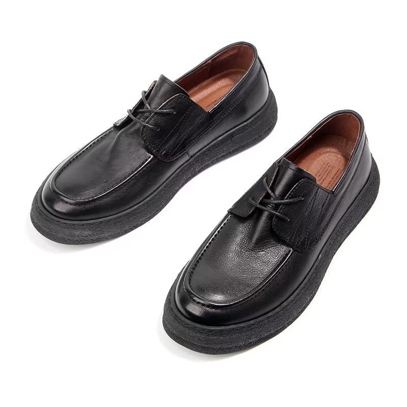 Sapatos Casuais Masculinos Couro Elegante Com Cadarço Tênis Esportivos - Preto