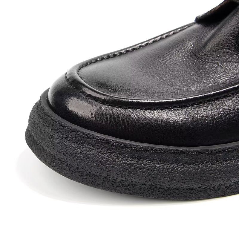 Sapatos Casuais Masculinos Couro Elegante Com Cadarço Tênis Esportivos - Preto