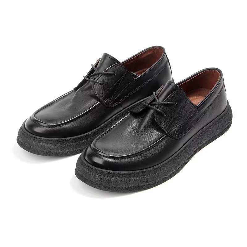 Sapatos Casuais Masculinos Couro Elegante Com Cadarço Tênis Esportivos - Preto