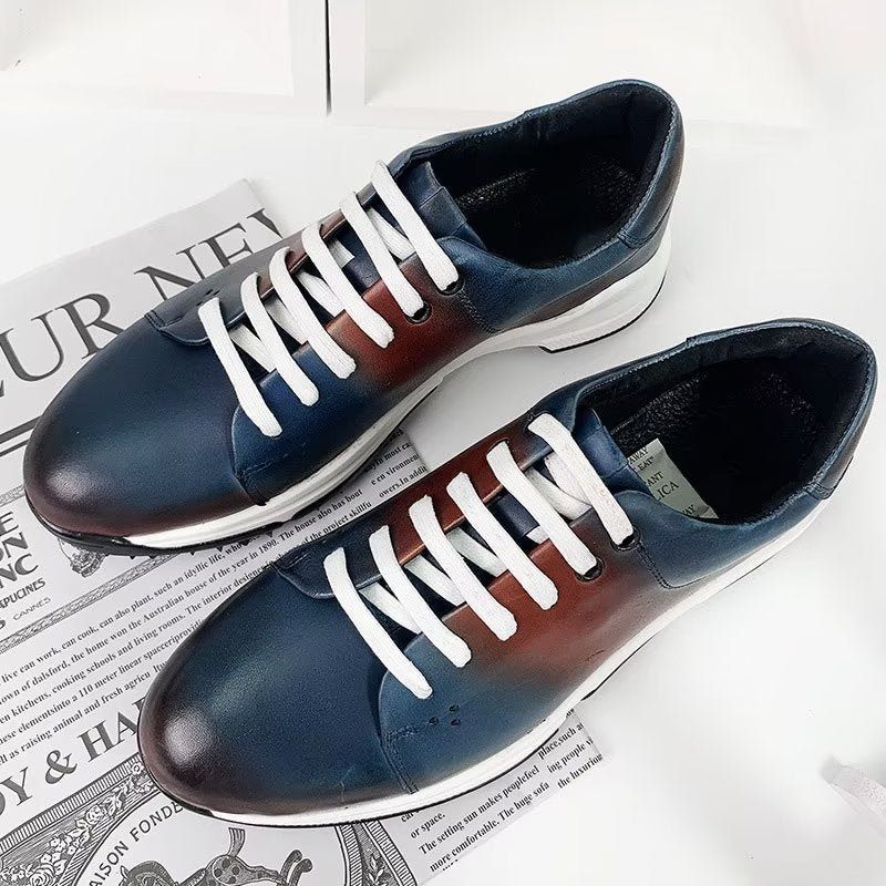 Sapatos Casuais Masculinos Couro Elegante Com Cordões Oxford -  Azul