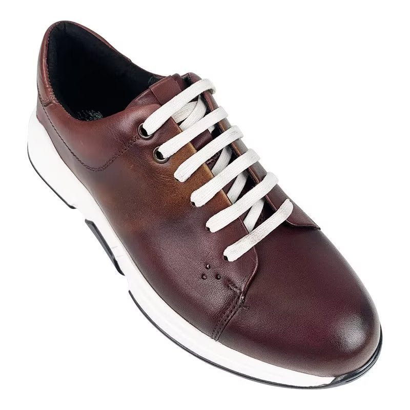 Sapatos Casuais Masculinos Couro Elegante Com Cordões Oxford - Café 