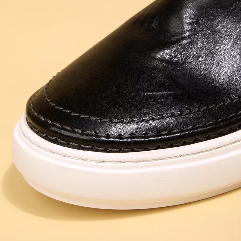 Sapatos Casuais Masculinos Couro Elegante Com Deslizamento Em Tênis Alta Qualidade - Preto