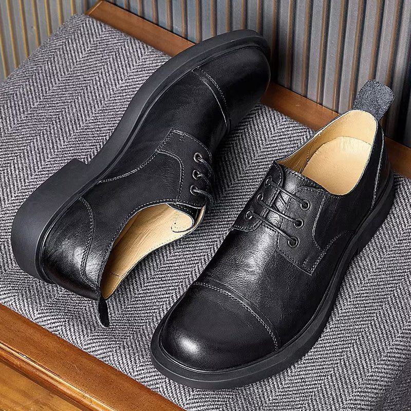 Sapatos Casuais Masculinos Couro Em Relevo - Preto