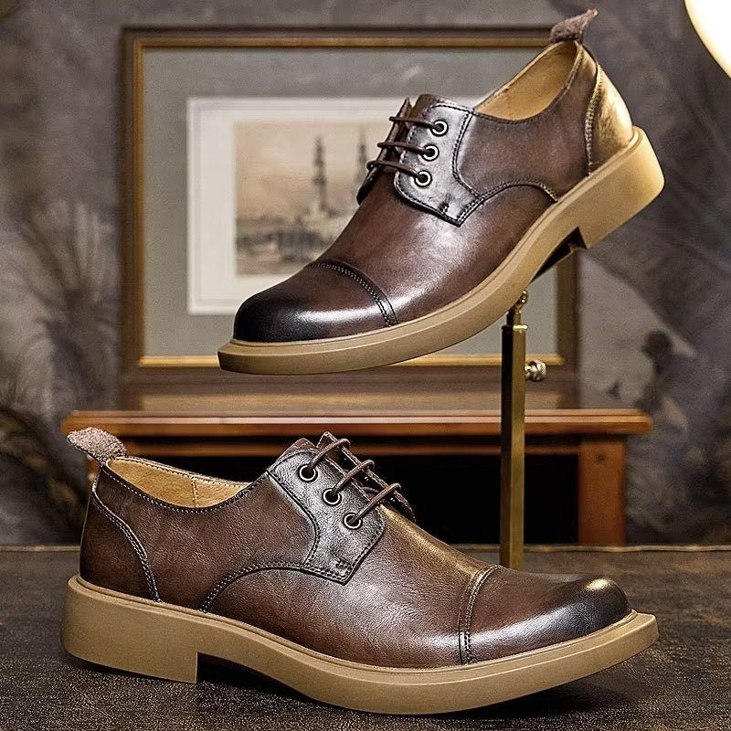 Sapatos Casuais Masculinos Couro Em Relevo - Café