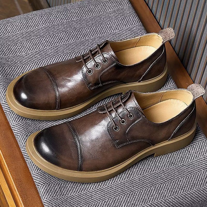 Sapatos Casuais Masculinos Couro Em Relevo - Café